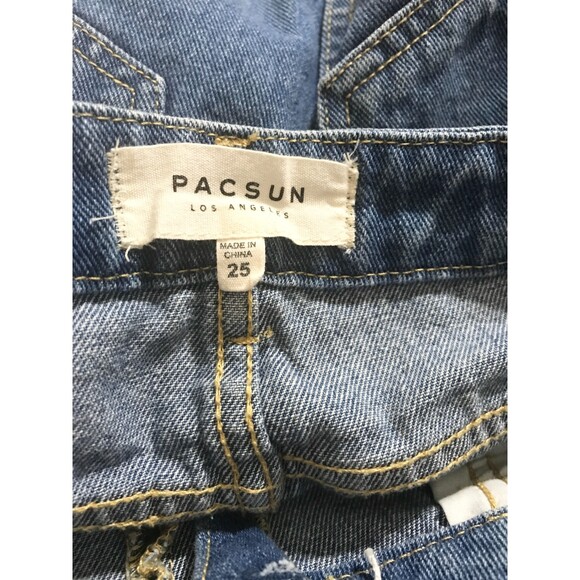 PacSun Size 25 Blue Denim Cotton Full Front Zipper Raw Hem Mini Skirt Pockets - Picture 9 of 10